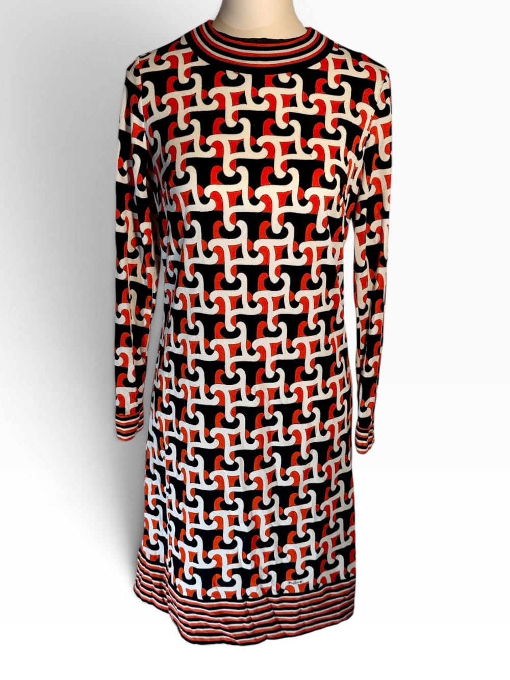 Rare Vintage Mr. Dino Mod Geometric Print Shift Dress 12 Red & Black Psychedelic